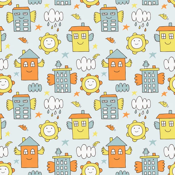 Flying house seamless pattern — Stock Vector
