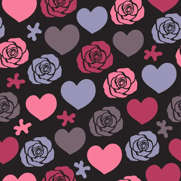 バラの心のシームレスなパターン — ストックベクタ