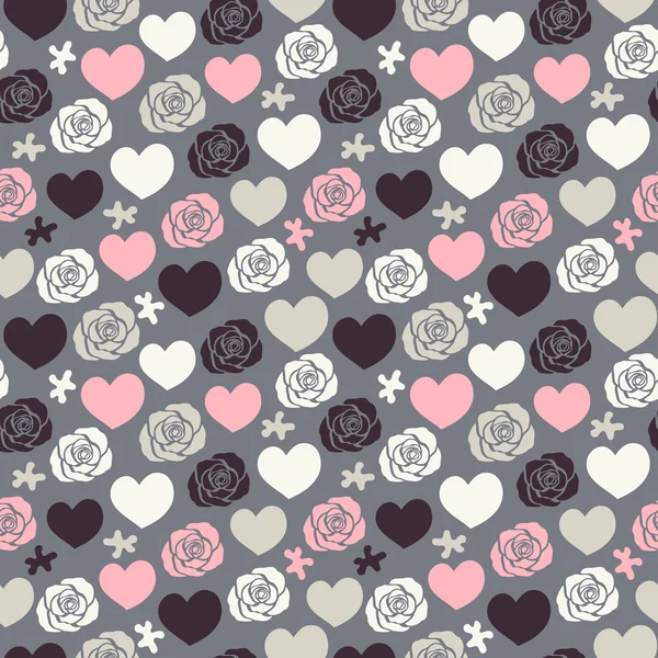 Heart rose seamless pattern — Stock Vector