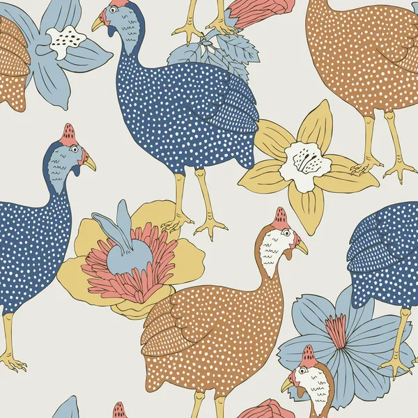 Guinea fowl seamless pattern — Stock Vector