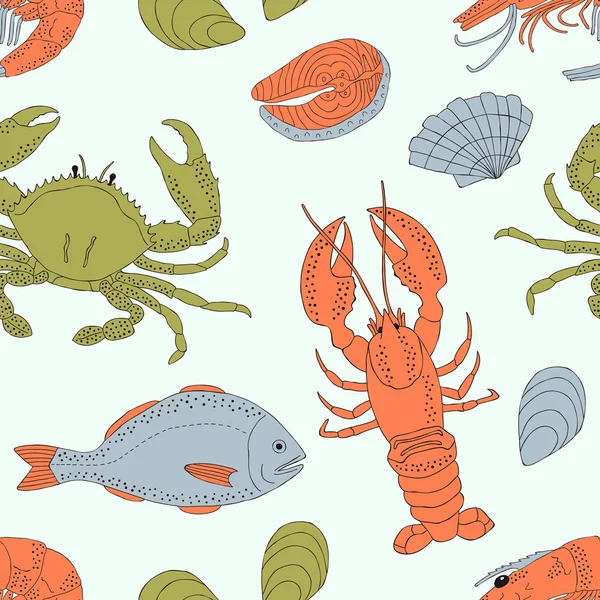 Sea food seamless pattern — Stock Vector