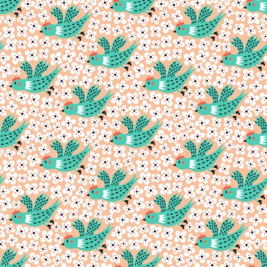 kuş ve çiçek seamless modeli