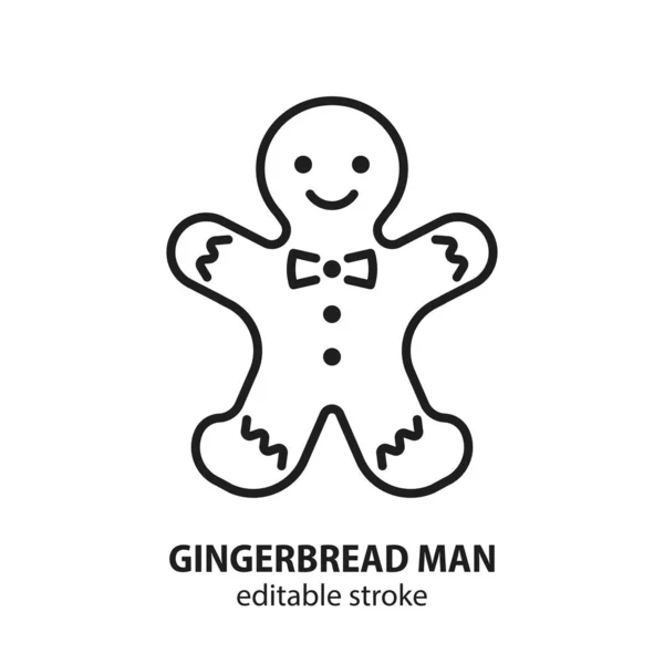 Gingerbread Man Line Vector Icon 크리스마스의 뇌졸중 — 스톡 벡터
