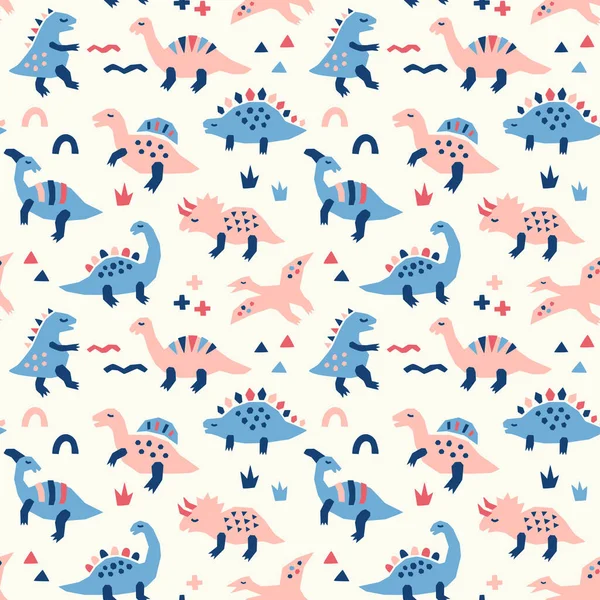 Dinosaur Seamless Pattern Dino Vector Illustration Paper Cut Style Child — Stock Vector