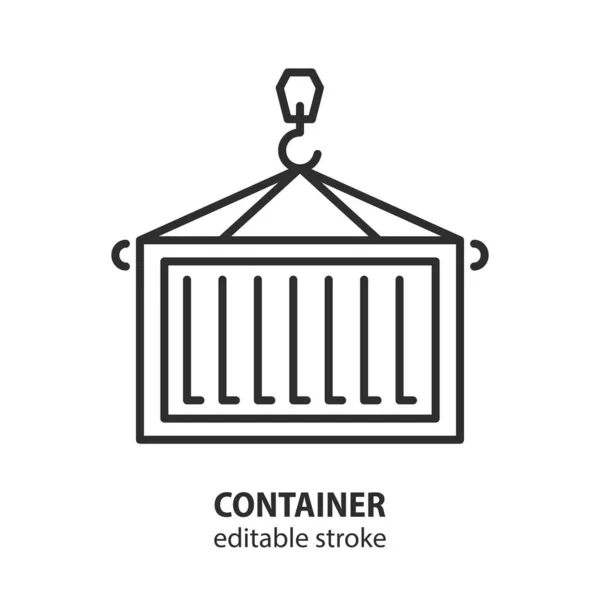 Container Crane Vector Line Icon Logistic Equipment Sign Editable Stroke — Stock Vector