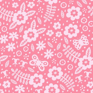 Flower with plants seamless pattern. Vector illustration.