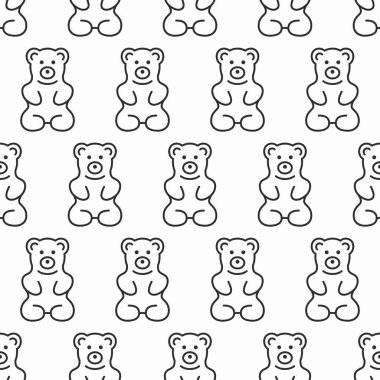 Gummy bear seamless pattern. Sweet jelly candy background. Line tasty vector illustration.
