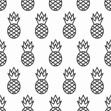 Pineapple seamless background. Line fruit pattern. Vegetarian food icon texture. Vector illustration.