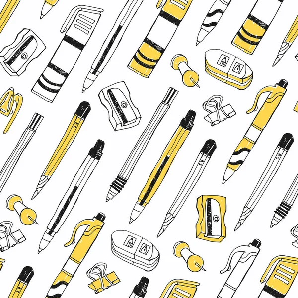 Stationery Seamless Pattern Pen Pencil Sharpener Marker Rubber Vector Illustration — Image vectorielle