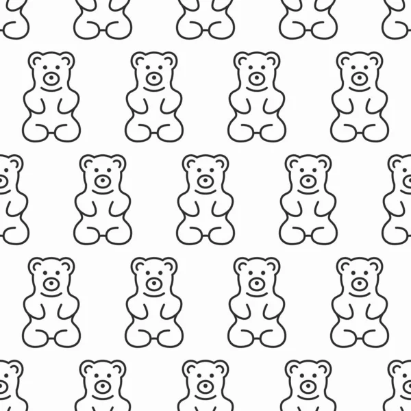 Gummy Bear Seamless Pattern Sweet Jelly Candy Background Line Tasty — Stock Vector