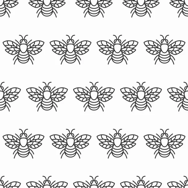 Bee Flat Line Seamless Pattern Vector Illustration — Stock vektor