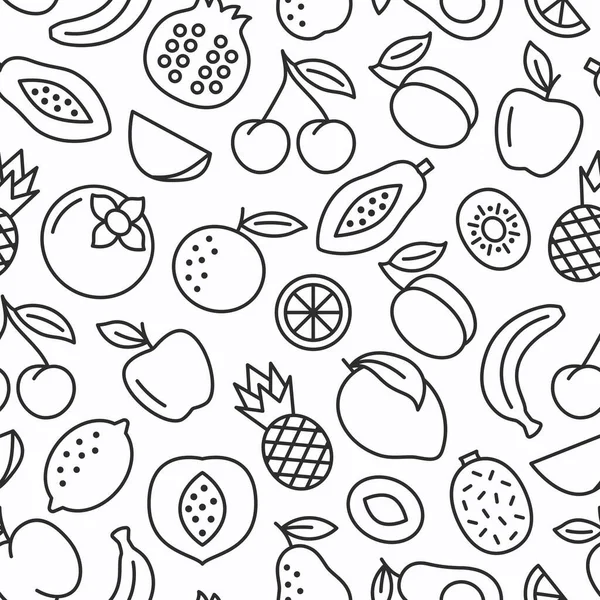 Fruit Seamless Background Outline Pattern Apple Banana Apricot Cherry Orange — Stockvektor