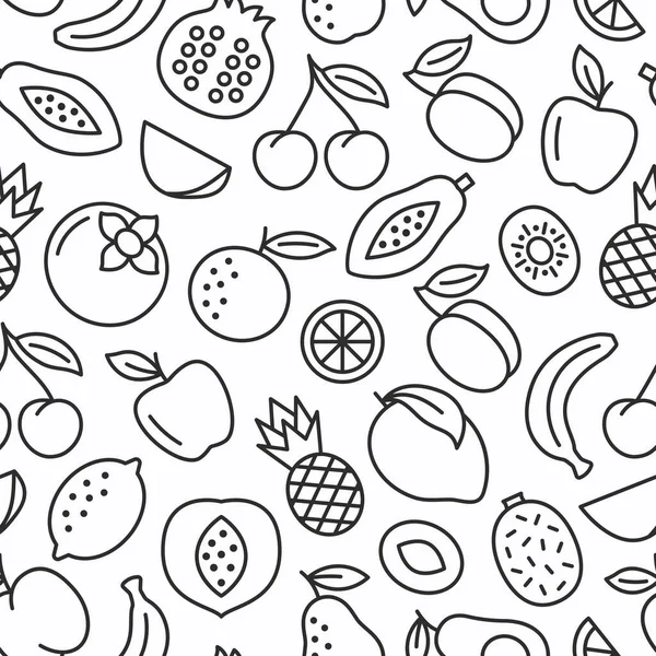 Fruit Seamless Background Outline Pattern Apple Banana Apricot Cherry Orange — Wektor stockowy