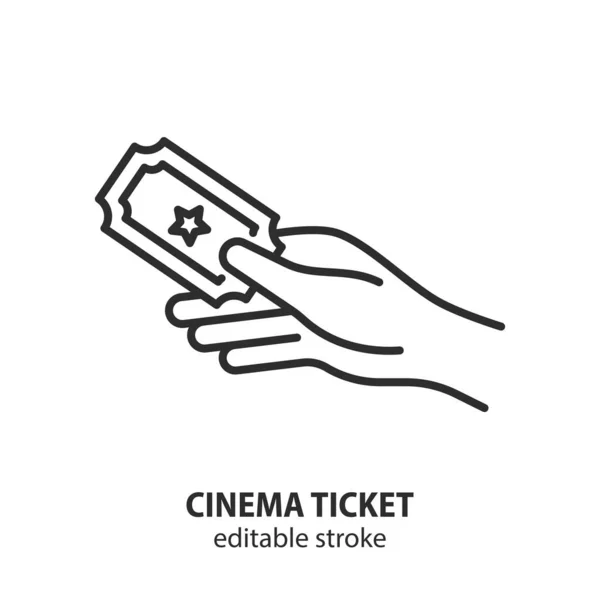 Hand Holding Cinema Ticket Line Icon Entertainment Cinema Symbol Editable Ilustracja Stockowa