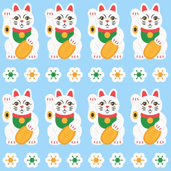 Maneki Neko Chat Avec Motif Sans Couture Pièce Symbole Japonais — Image vectorielle