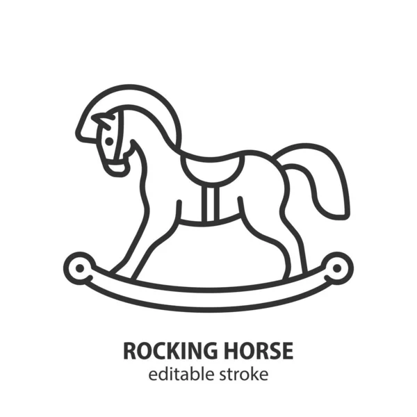 Rocking Horse Line Icon Children Retro Toy Sign Editable Stroke — Stock Vector