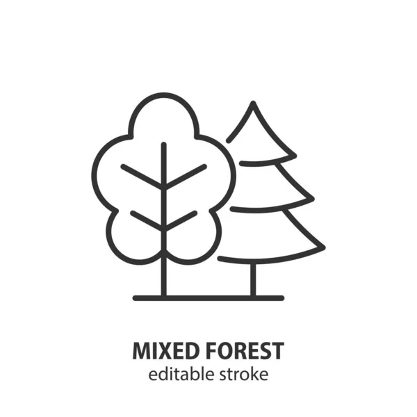 Mixed Forest Line Icon Coniferous Deciduous Trees Vector Symbol Forest — Stock Vector