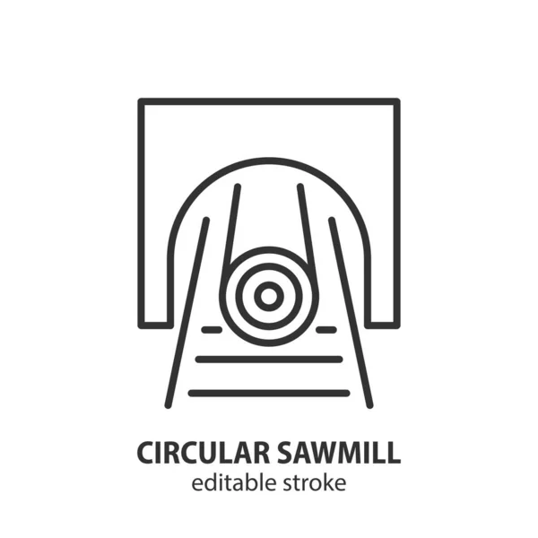 Circular Sawmill Line Icon Circular Sawing Vector Symbol Editable Stroke — Stock Vector