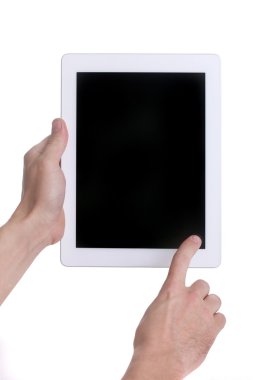 elleri tutan ve bir tablet dokunmatik bilgisayar Gadget'ı kullanma