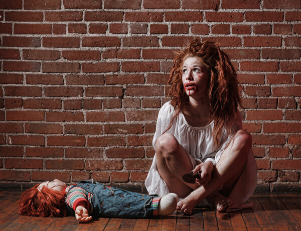 Horror Themed Image With Bleeding Freightened Woman