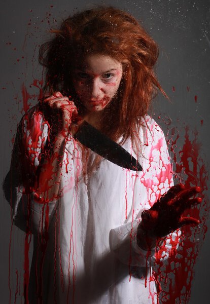 Horror Themed Image With Bleeding Freightened Woman