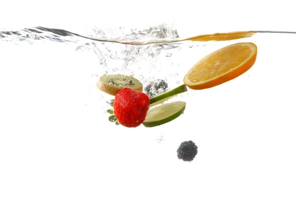 Fruits Falling Into Splashing Clear Water — Stock Photo, Image