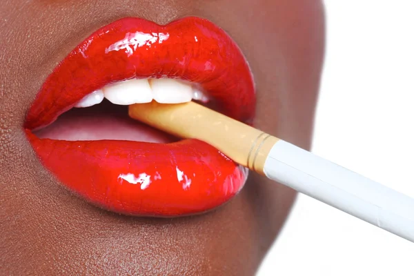 Beautiful Lips of a Woman With A Cigarette — Stock Photo, Image