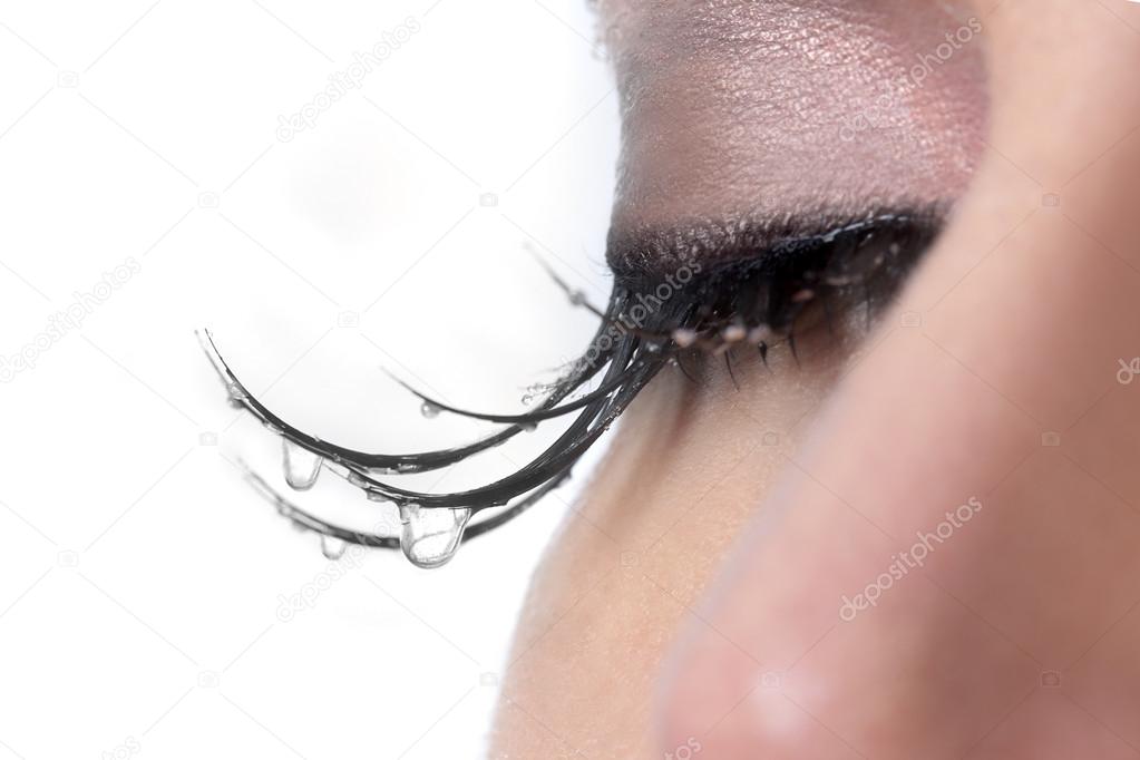 Woman With Tears Dripping from Her Eyelashes