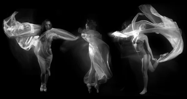 Mouvement avec des tissus transparents et une longue exposition — Photo