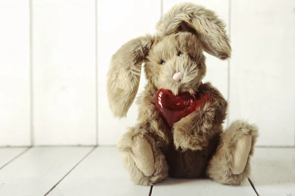 Teddy urso coelho com Valentine ou aniversário amor tema — Fotografia de Stock
