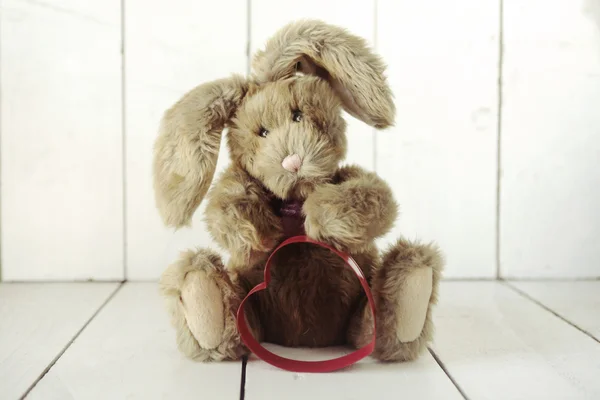 Teddy urso coelho com Valentine ou aniversário amor tema — Fotografia de Stock