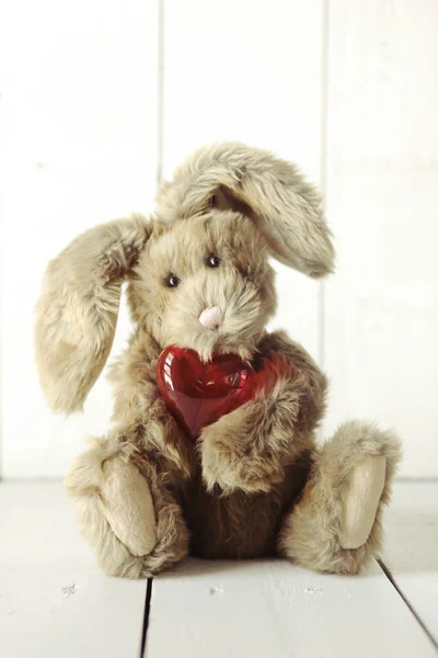 Teddy Bear Bunny con tema de amor de San Valentín o aniversario —  Fotos de Stock
