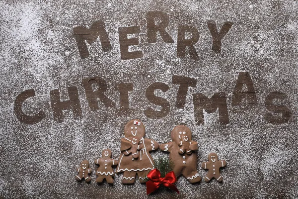 Veselé Vánoce Pozadí Cookie Písmena Perník Muži — Stock fotografie