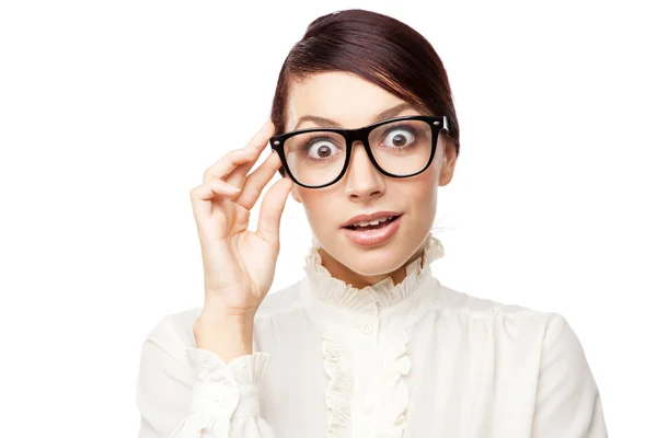 Strenge Frau mit großer Brille — Stockfoto