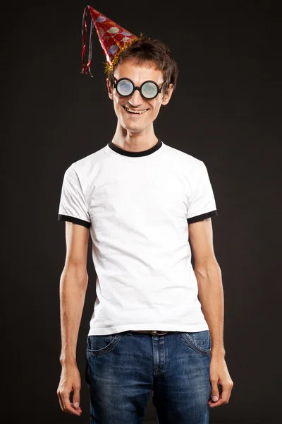 Nerd mit lustiger Brille — Stockfoto