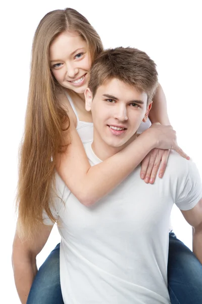 Молода пара в білих футболках — стокове фото