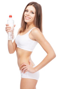 beyaz zemin üzerine güzel bir ince kadın