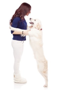 Köpeği olan güzel genç bir kadın.
