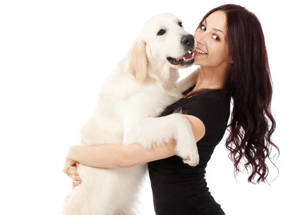 Beautiful young woman with a dog — Stock Photo, Image