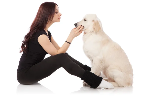 Beautiful young woman with a dog — Stock Photo, Image
