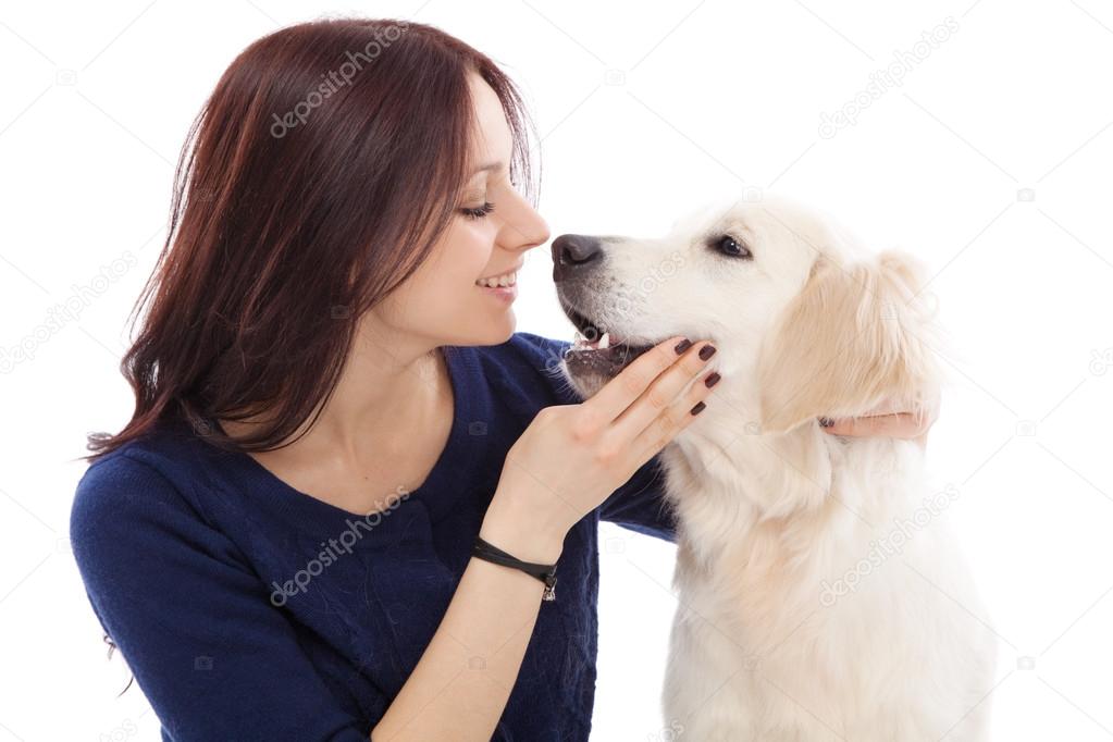 Beautiful young woman with a dog