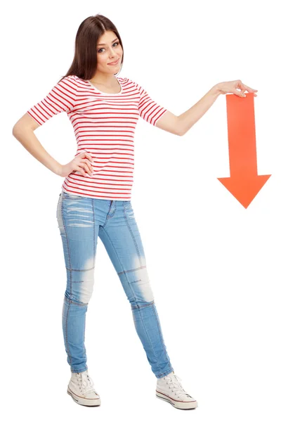 Jonge casual vrouw met een pijl — Stockfoto