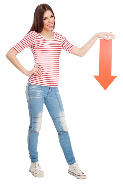 Young casual woman with an arrow — Stock Photo, Image