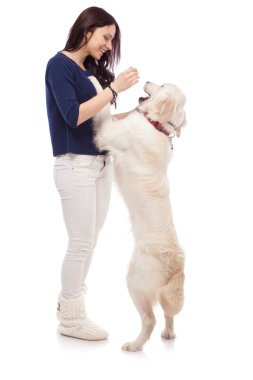 Köpeği olan güzel genç bir kadın.