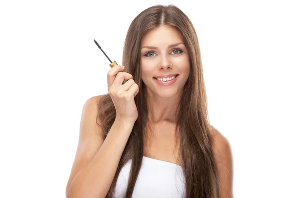 Beautiful young woman applying mascara — Stock Photo, Image