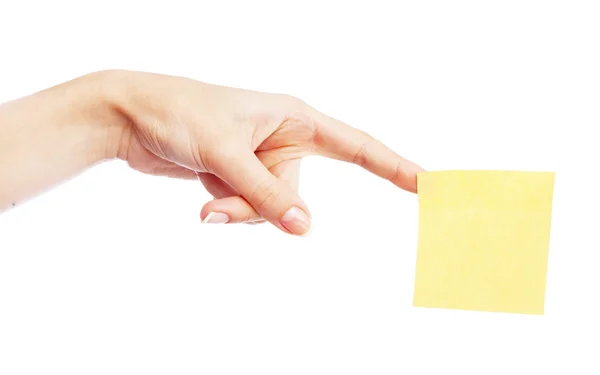 Female hand with a sticky note — Stock Photo, Image