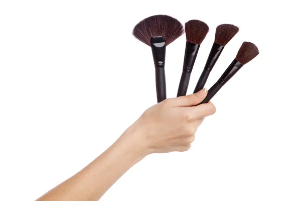 Female hand holding makeup brushes — Stock Photo, Image