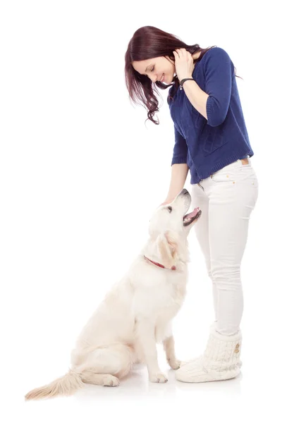 Beautiful young woman with a dog — Stock Photo, Image