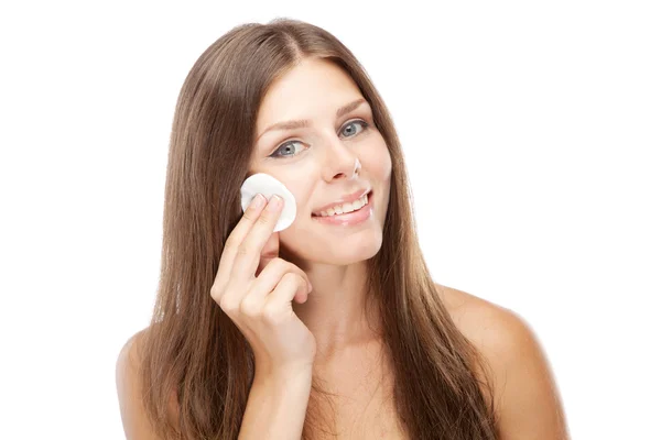 Beautiful young woman with cotton face pads — Stock Photo, Image