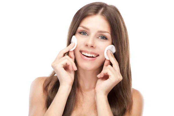 Beautiful young woman with cotton face pads — Stock Photo, Image